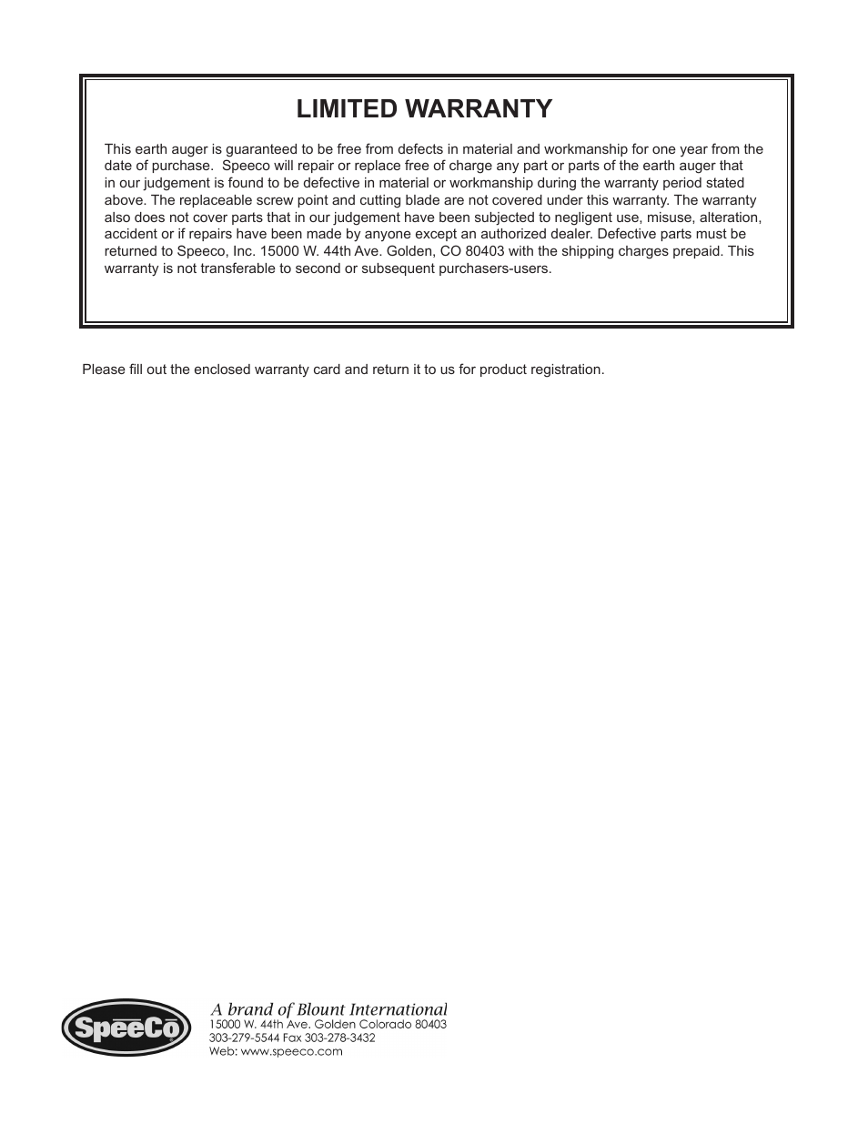 Limited warranty | Speeco S241003C0 User Manual | Page 11 / 11