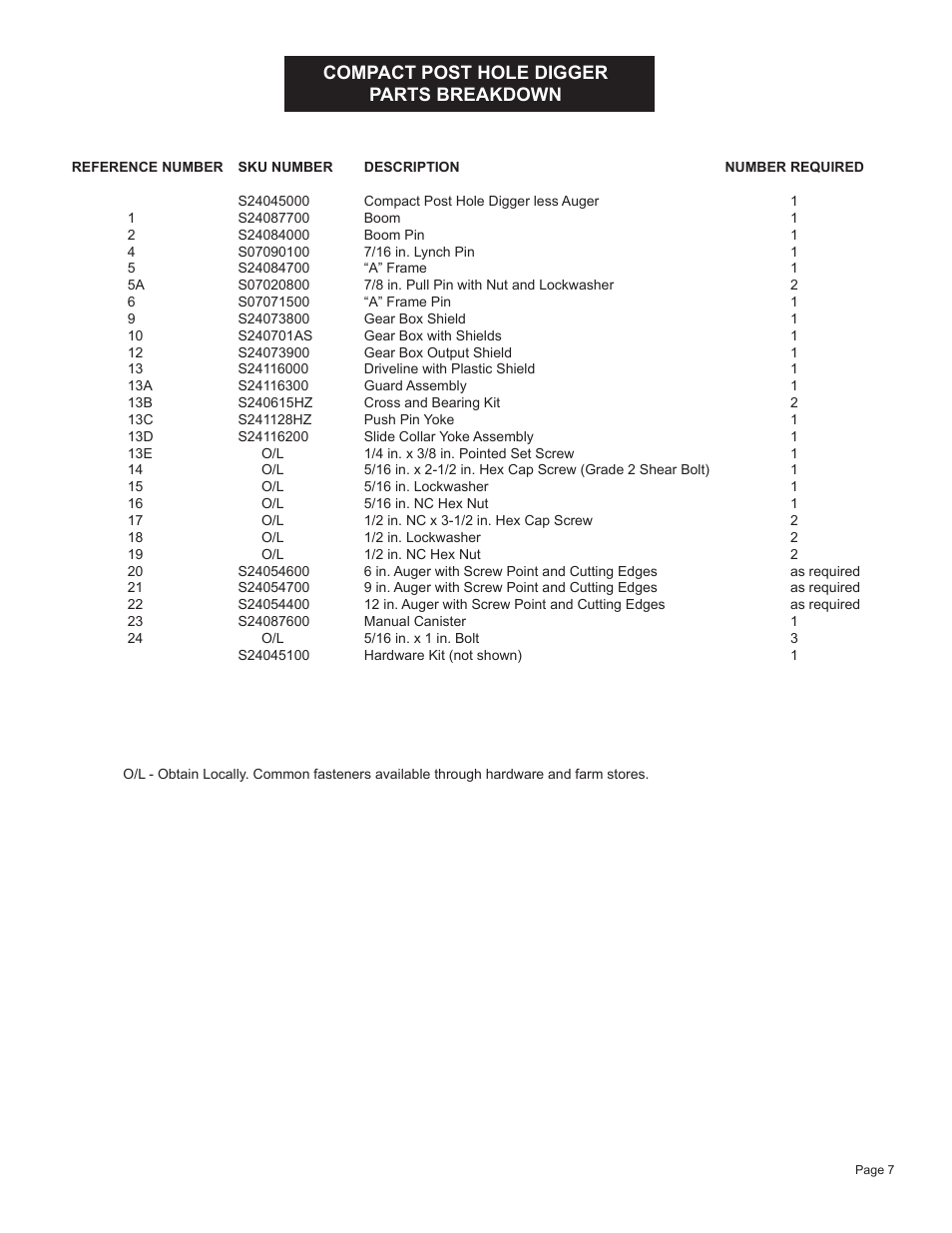 Compact post hole digger parts breakdown | Speeco S24045000 User Manual | Page 9 / 14