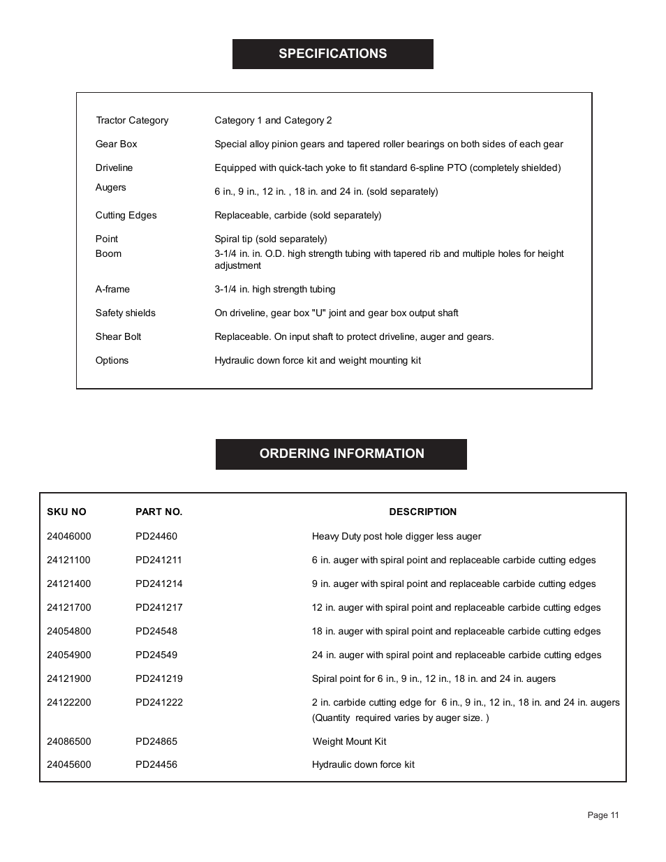 Specifications ordering information | Speeco PD24460 V2012 User Manual | Page 13 / 15