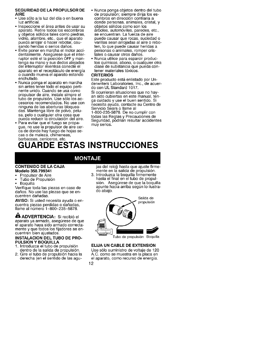 Guarde estas instrucciones, Montaje | Craftsman 358.799341 User Manual | Page 12 / 15