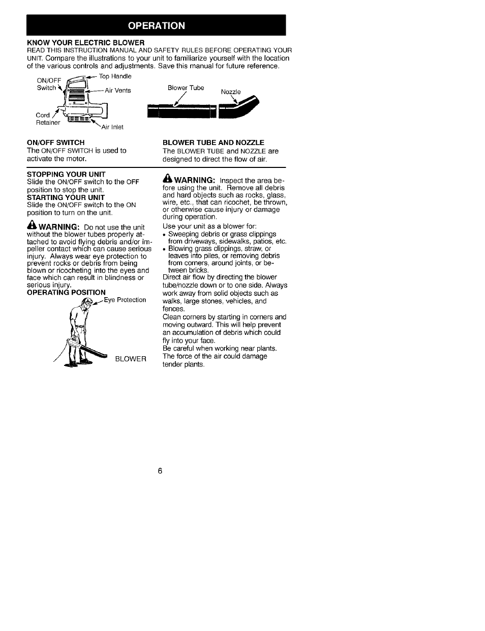 Operation | Craftsman 358.799341 User Manual | Page 6 / 15