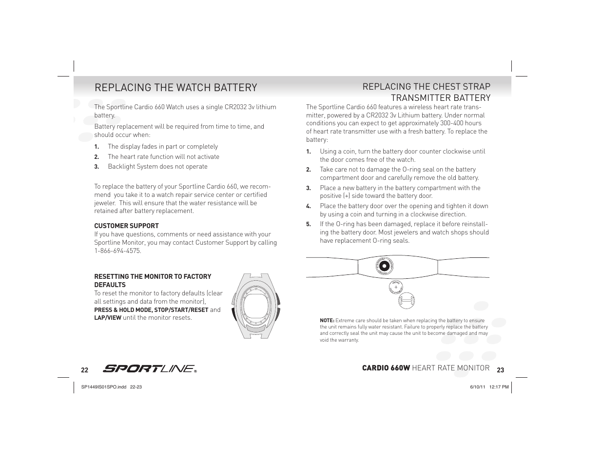 Replacing the watch battery, Replacing the chest strap transmitter battery | Sportline 660 CARDIO (Womens) User Manual | Page 12 / 15