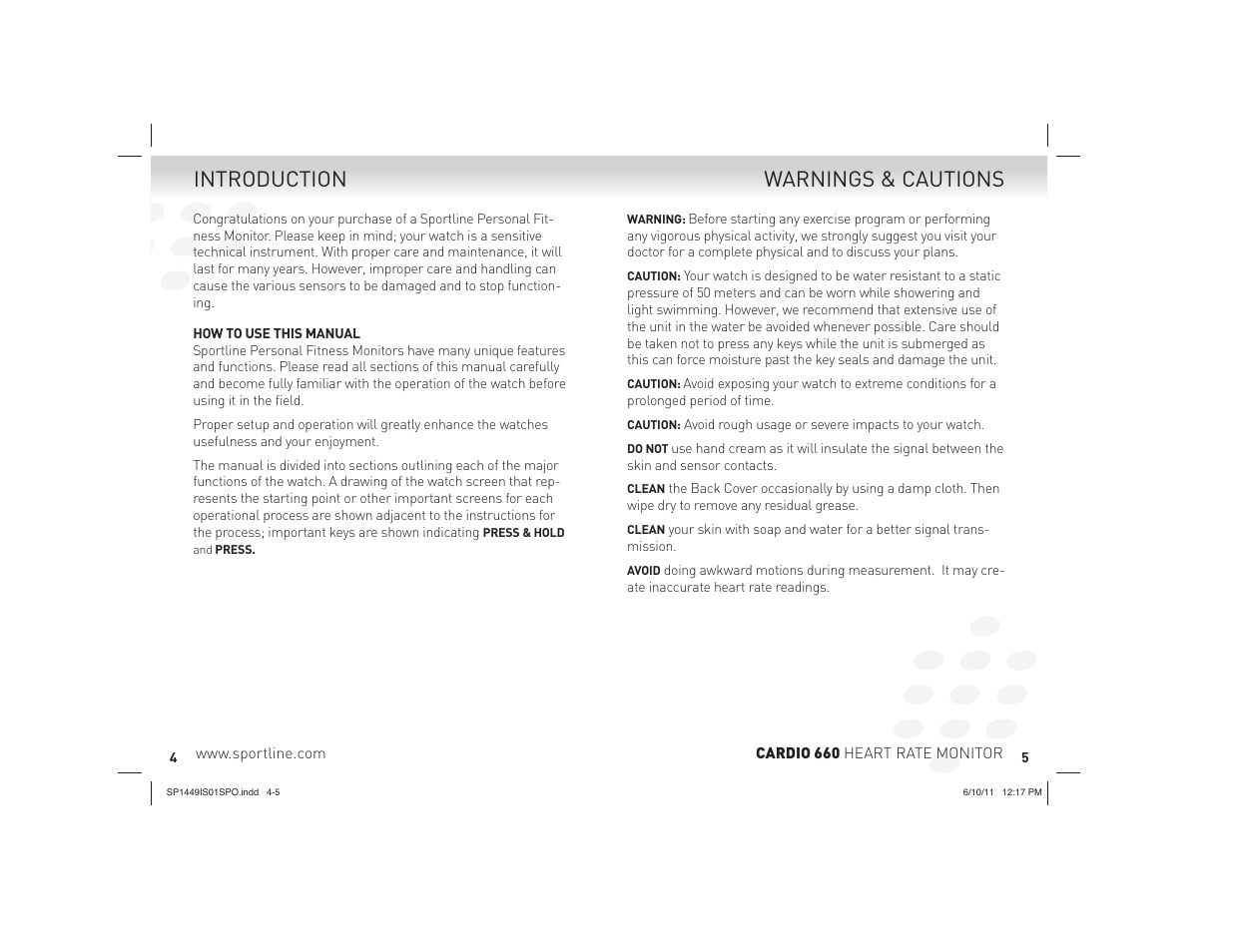 Warnings & cautions introduction | Sportline 660 CARDIO (Womens) User Manual | Page 3 / 15