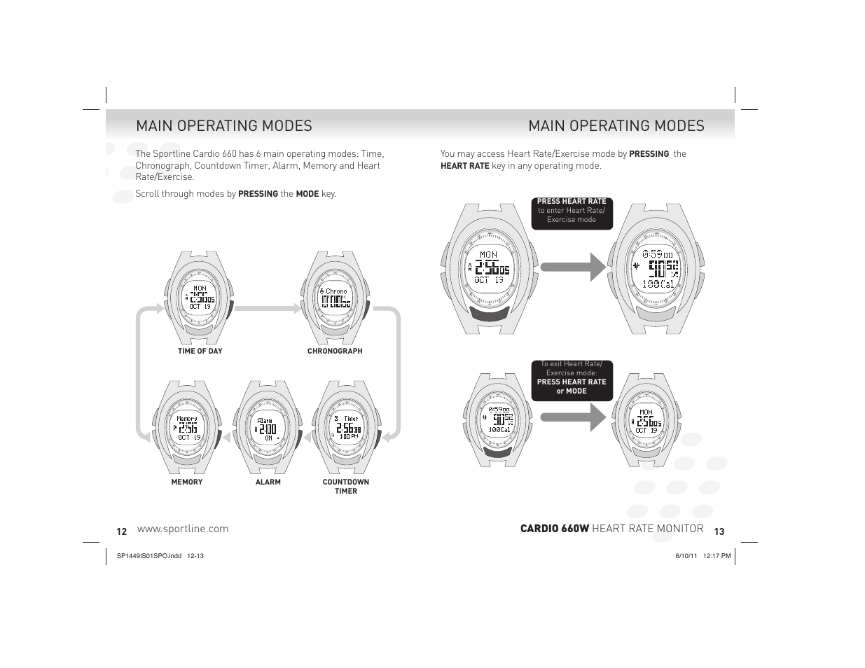 Main operating modes | Sportline 660 CARDIO (Womens) User Manual | Page 7 / 15