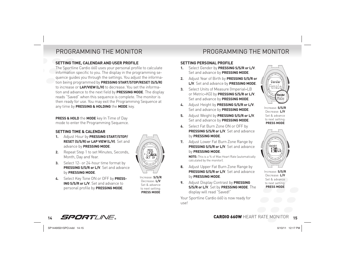 Programming the monitor | Sportline 660 CARDIO (Womens) User Manual | Page 8 / 15