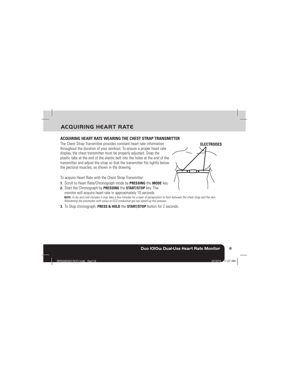 Acquiring heart rate | Sportline 1010 DUO (Womens) User Manual | Page 11 / 32