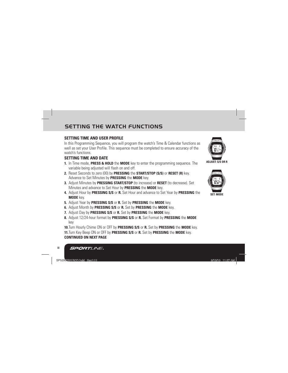 Setting the watch functions | Sportline 1010 DUO (Womens) User Manual | Page 14 / 32