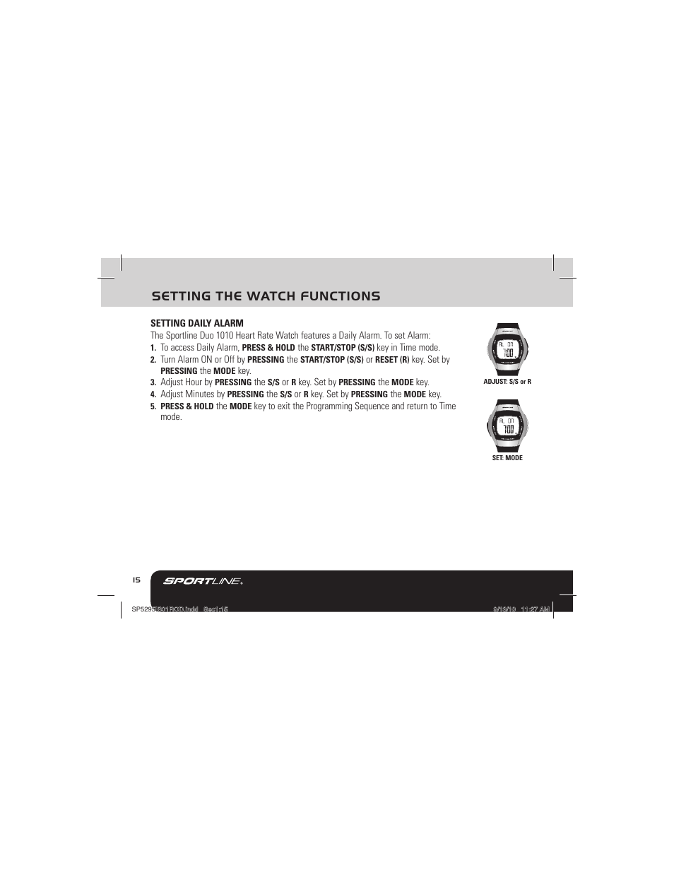 Setting the watch functions | Sportline 1010 DUO (Womens) User Manual | Page 18 / 32