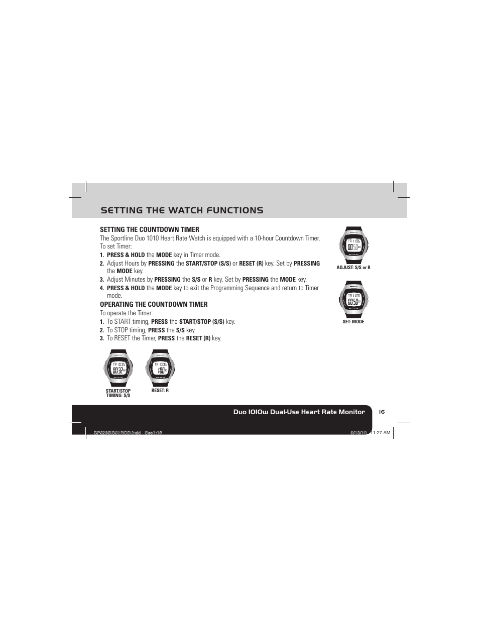 Setting the watch functions | Sportline 1010 DUO (Womens) User Manual | Page 19 / 32