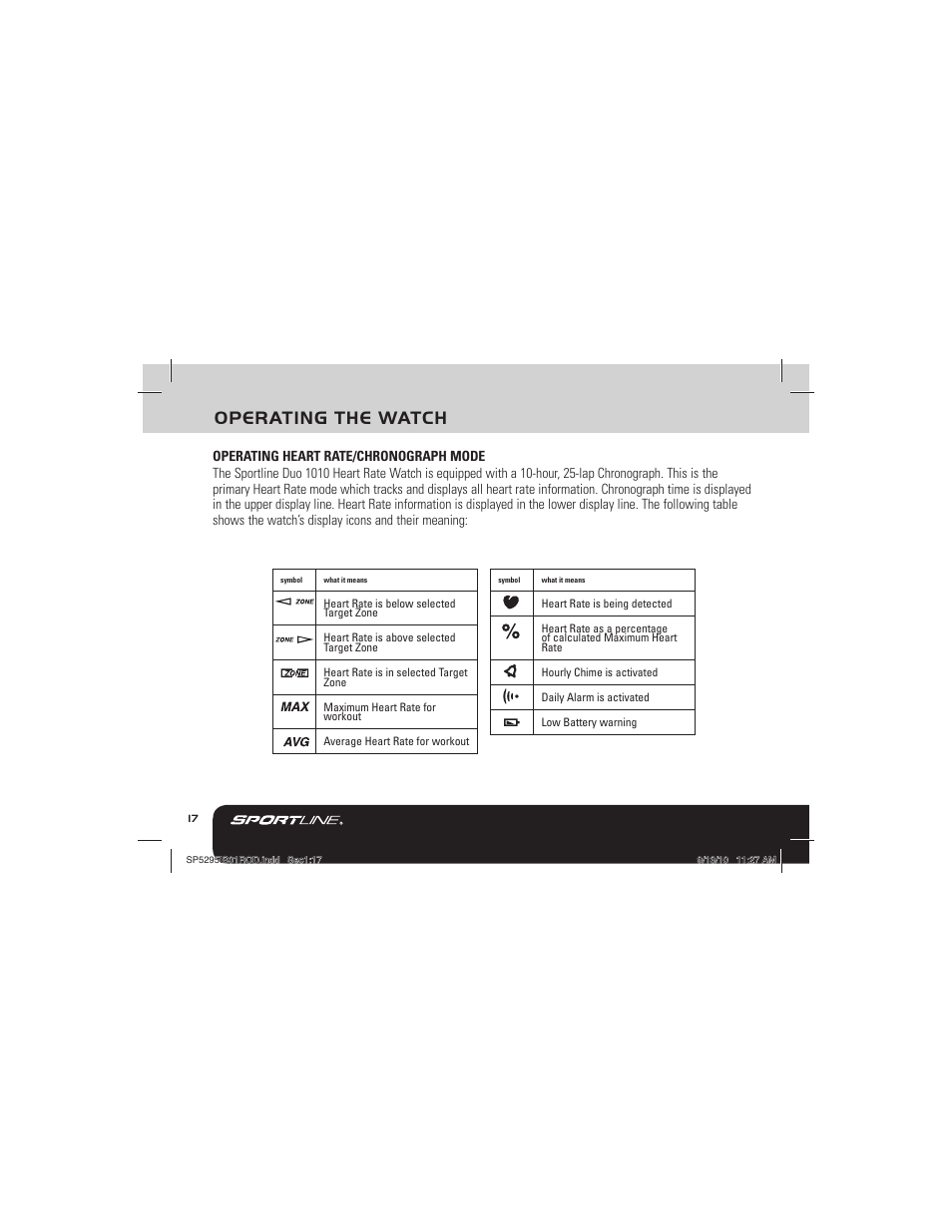 Operating the watch | Sportline 1010 DUO (Womens) User Manual | Page 20 / 32