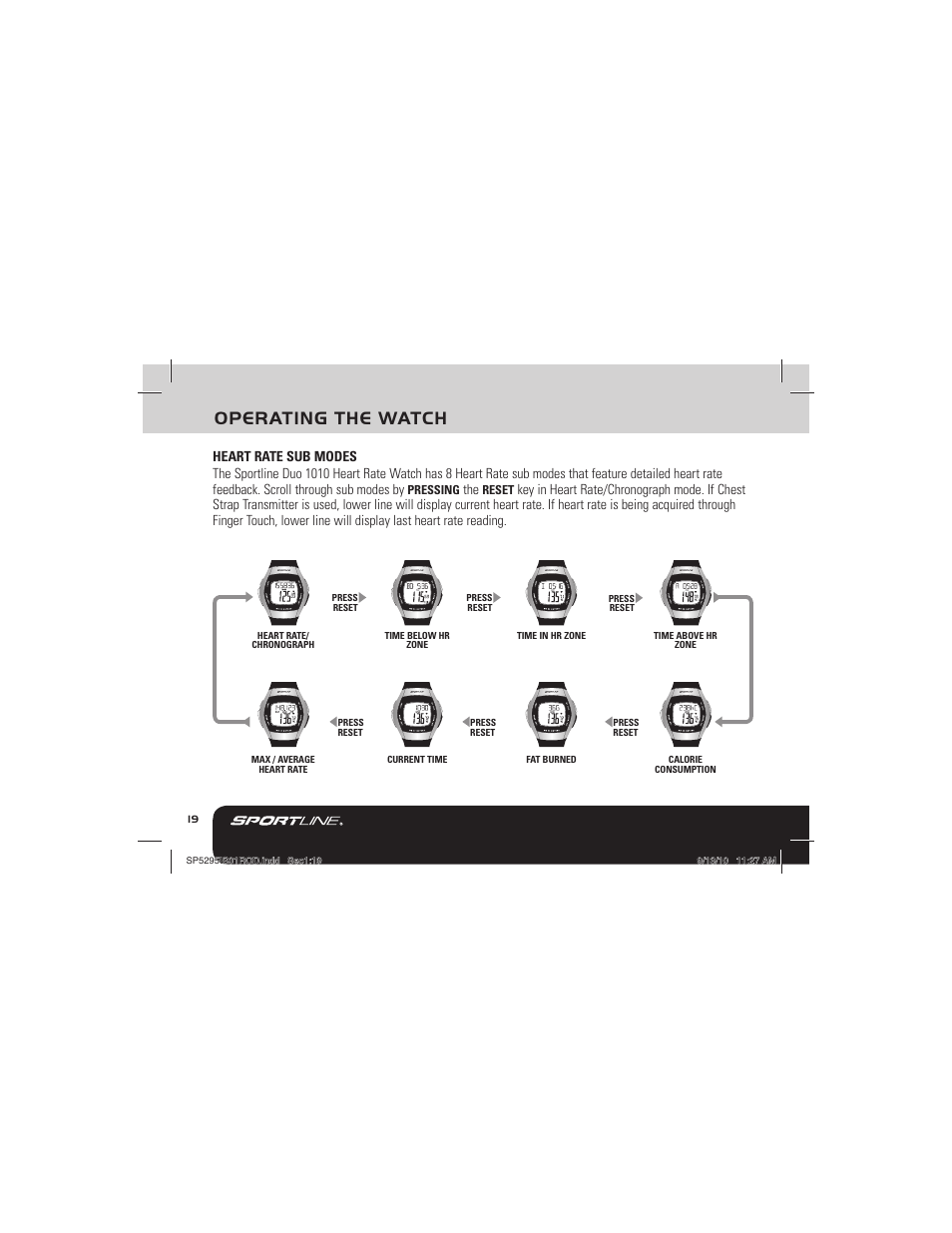 Operating the watch | Sportline 1010 DUO (Womens) User Manual | Page 22 / 32