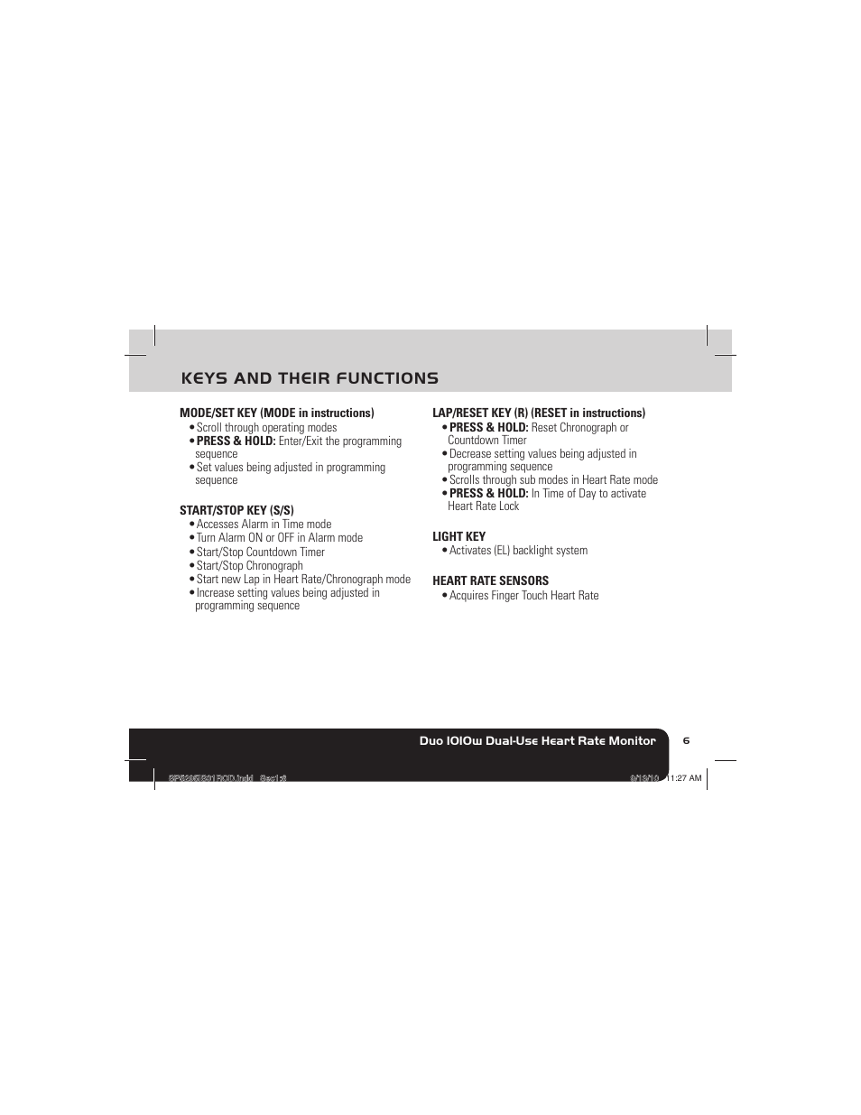 Keys and their functions | Sportline 1010 DUO (Womens) User Manual | Page 9 / 32