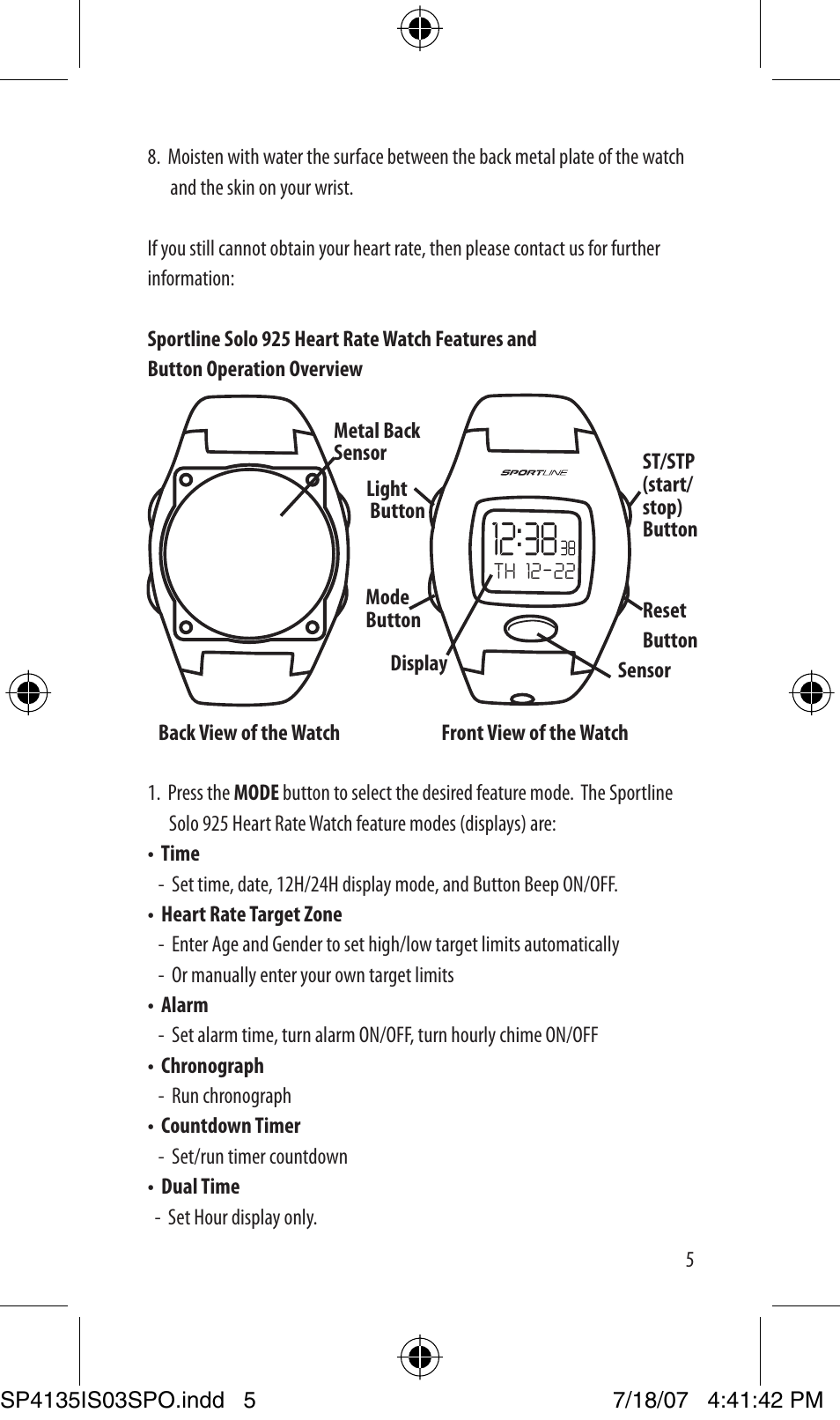 Sportline 925 Solo (Mens) User Manual | Page 5 / 72