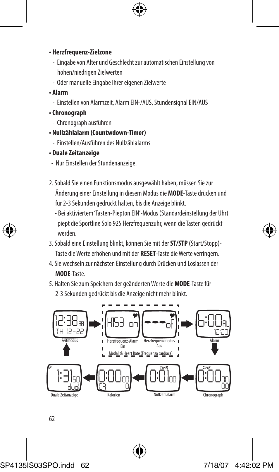 H153 on | Sportline 925 Solo (Mens) User Manual | Page 62 / 72