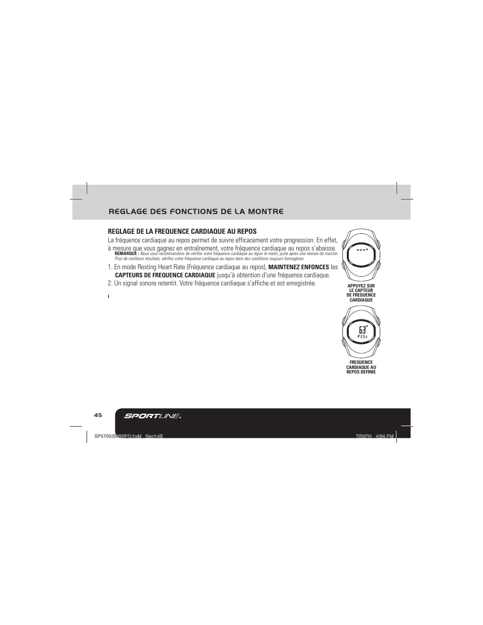 Reglage des fonctions de la montre | Sportline 925 Solo (Womens) User Manual | Page 48 / 142