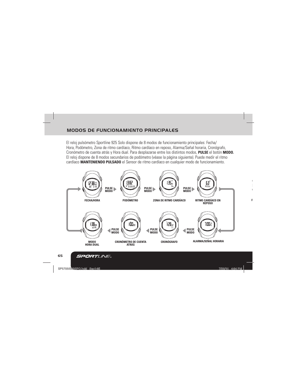 Modos de funcionamiento principales, El botón | Sportline 925 Solo (Womens) User Manual | Page 68 / 142