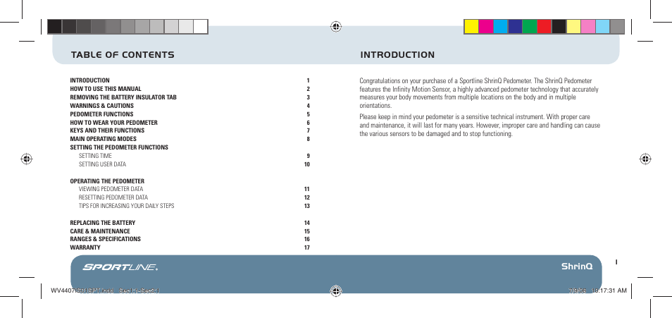 Shrinq table of contents introduction | Sportline 304 ShrinQ User Manual | Page 2 / 11