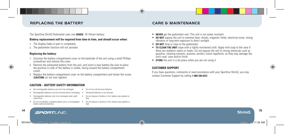 Shrinq replacing the battery care & maintenance | Sportline 304 ShrinQ User Manual | Page 9 / 11