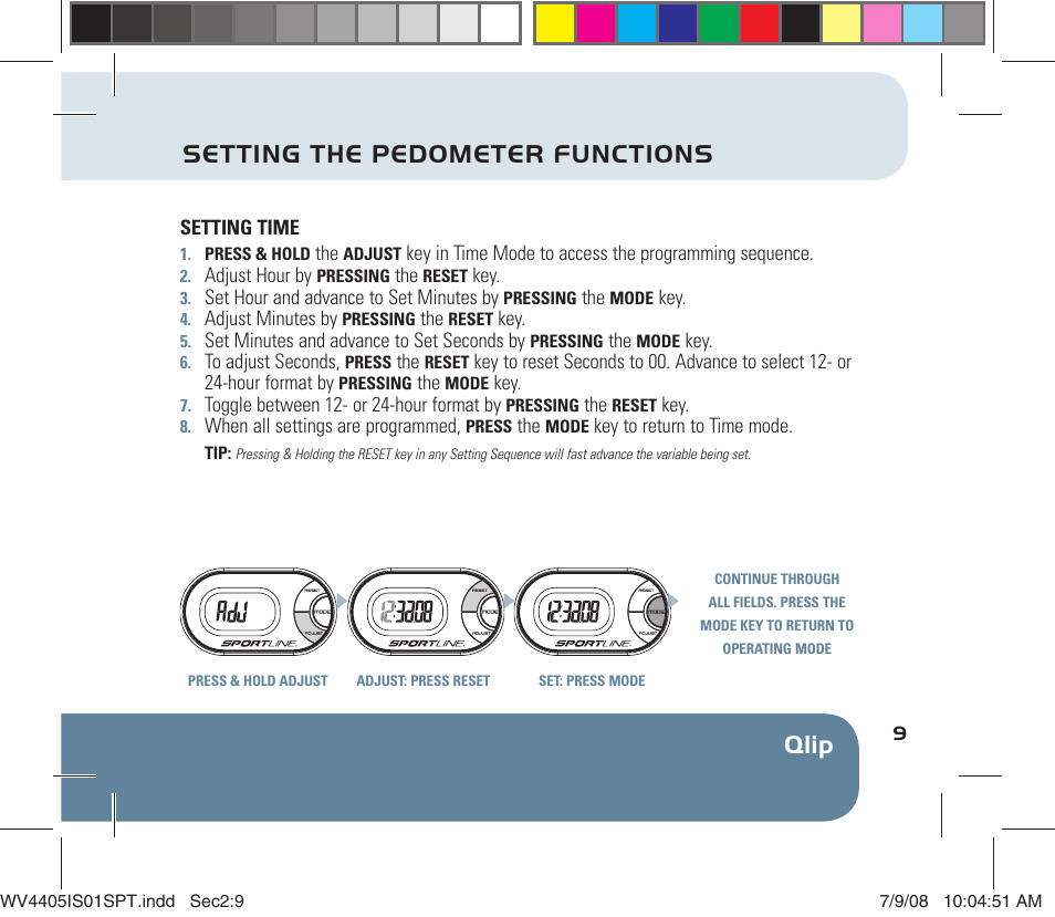 Qlip setting the pedometer functions | Sportline 310 Qlip User Manual | Page 11 / 20