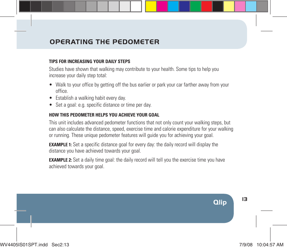 Qlip operating the pedometer | Sportline 310 Qlip User Manual | Page 15 / 20