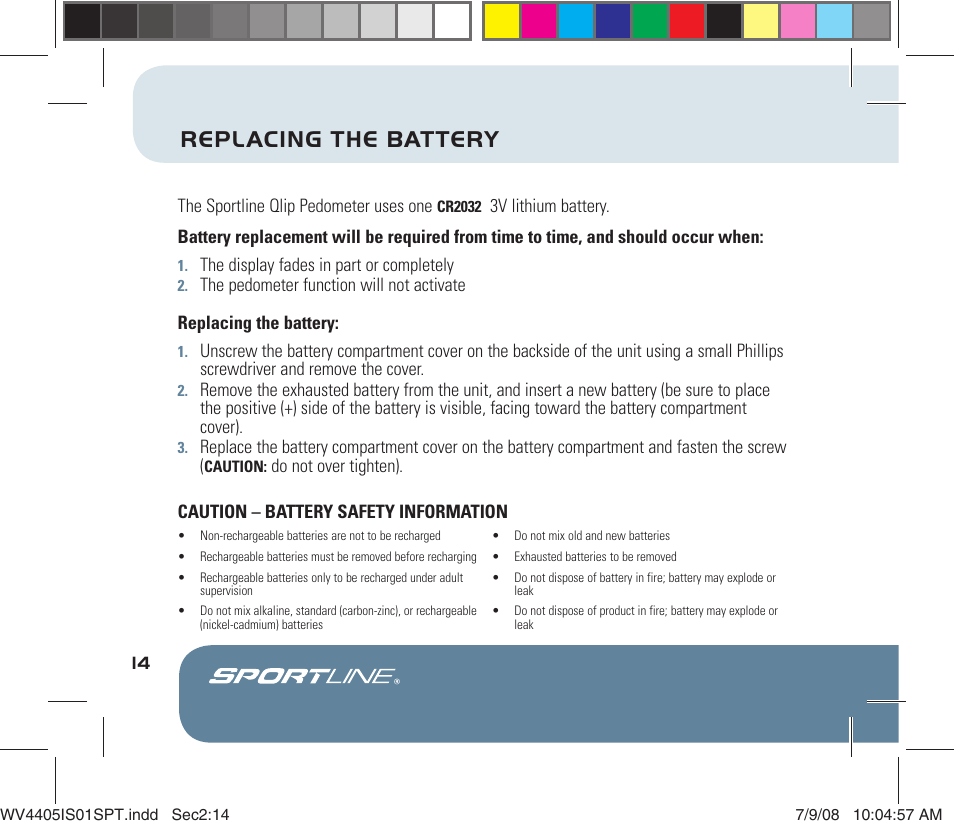 Replacing the battery | Sportline 310 Qlip User Manual | Page 16 / 20