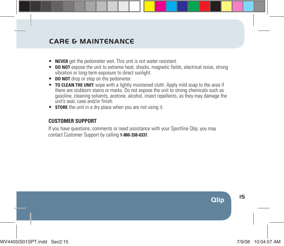 Qlip care & maintenance | Sportline 310 Qlip User Manual | Page 17 / 20