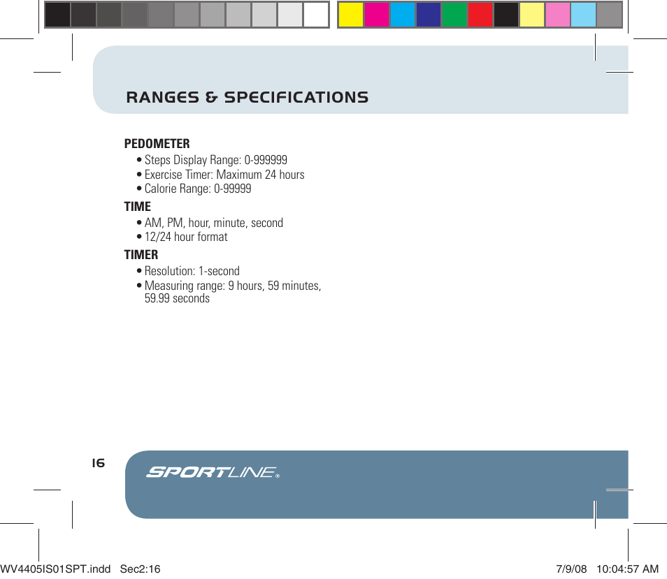 Ranges & specifications | Sportline 310 Qlip User Manual | Page 18 / 20