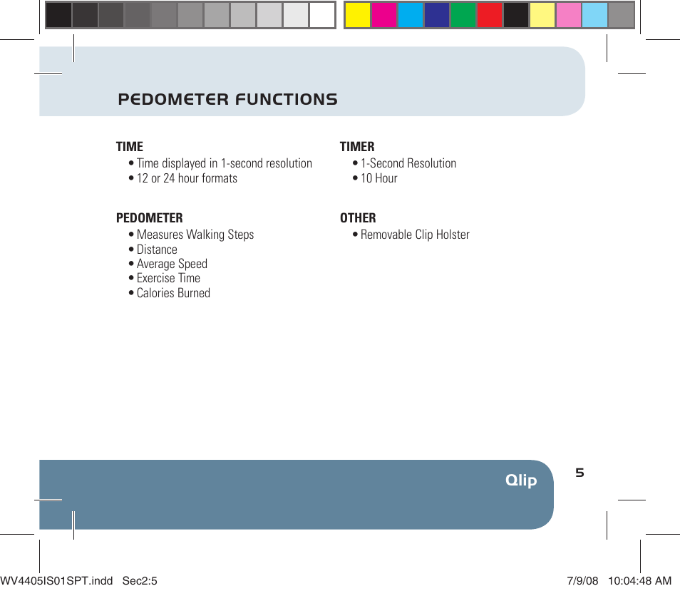 Qlip pedometer functions | Sportline 310 Qlip User Manual | Page 7 / 20