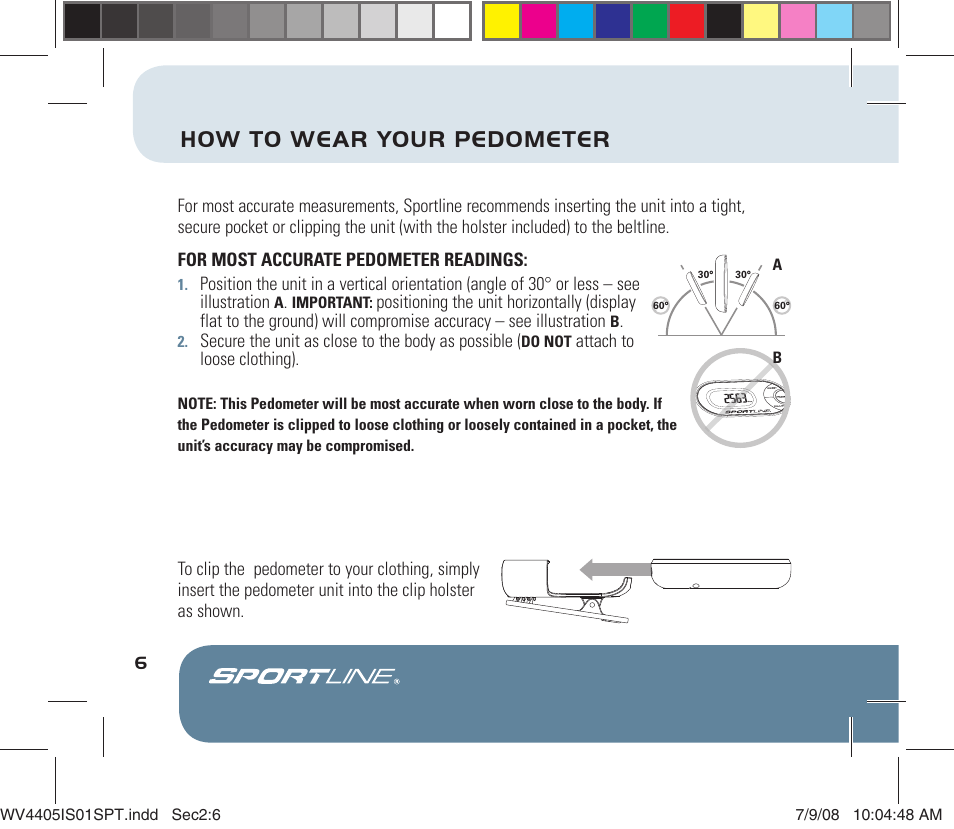 How to wear your pedometer | Sportline 310 Qlip User Manual | Page 8 / 20