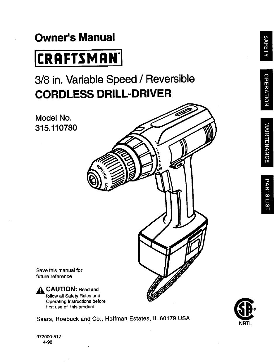 Craftsman 315.110780 User Manual | 16 pages