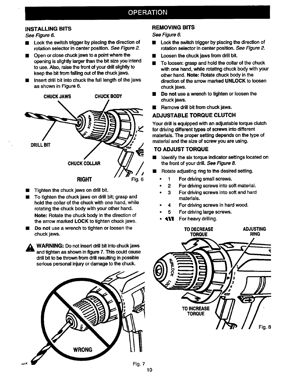 Operation | Craftsman 315.110780 User Manual | Page 10 / 16
