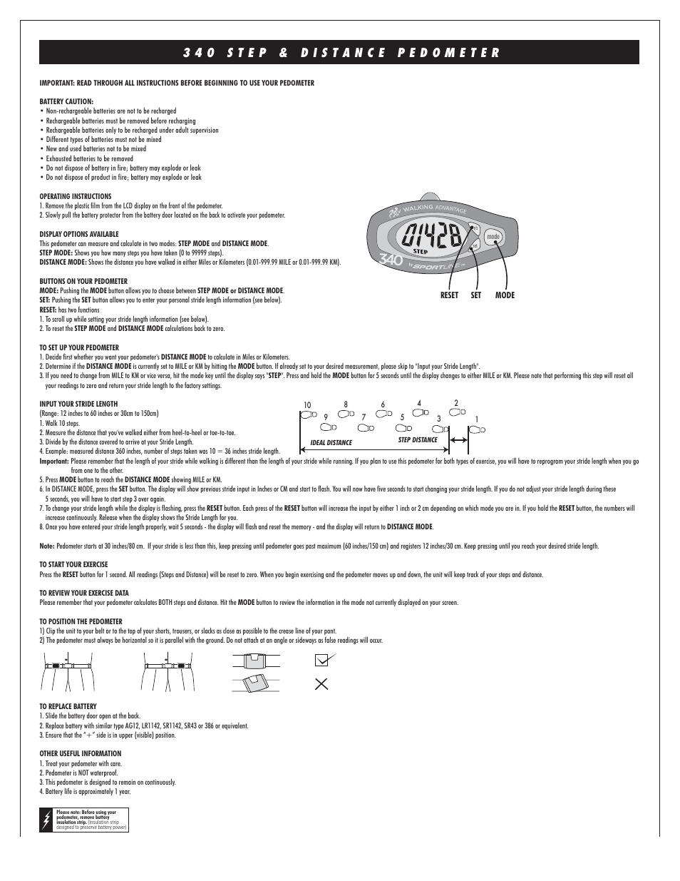 Sportline 340 Step User Manual | 2 pages