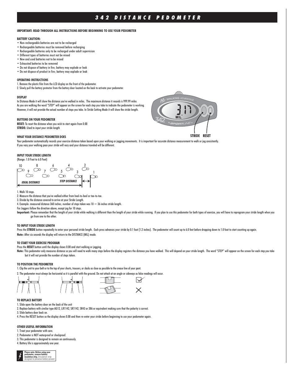 Sportline 342 Distance User Manual | 2 pages