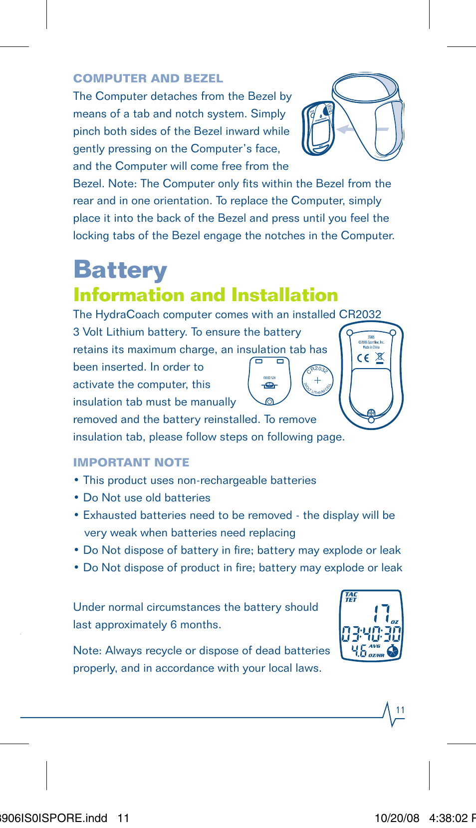 Battery, Information and installation | Sportline Hydracoach User Manual | Page 11 / 28