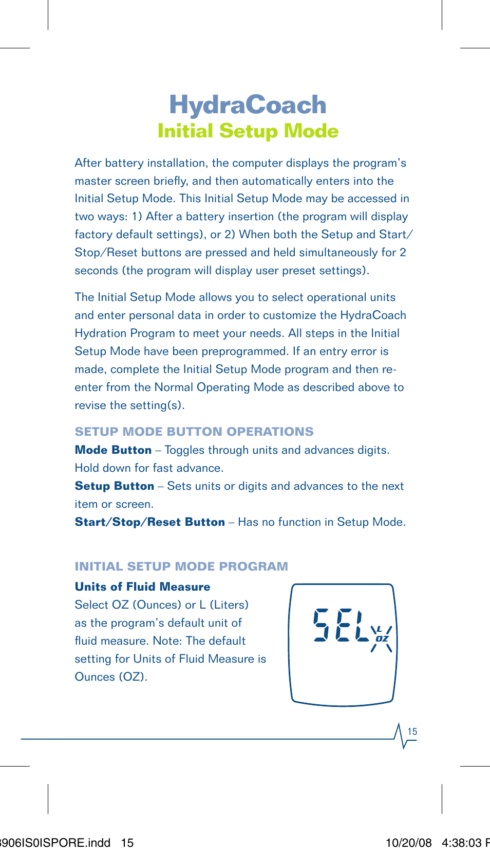 Hydracoach, Initial setup mode | Sportline Hydracoach User Manual | Page 15 / 28