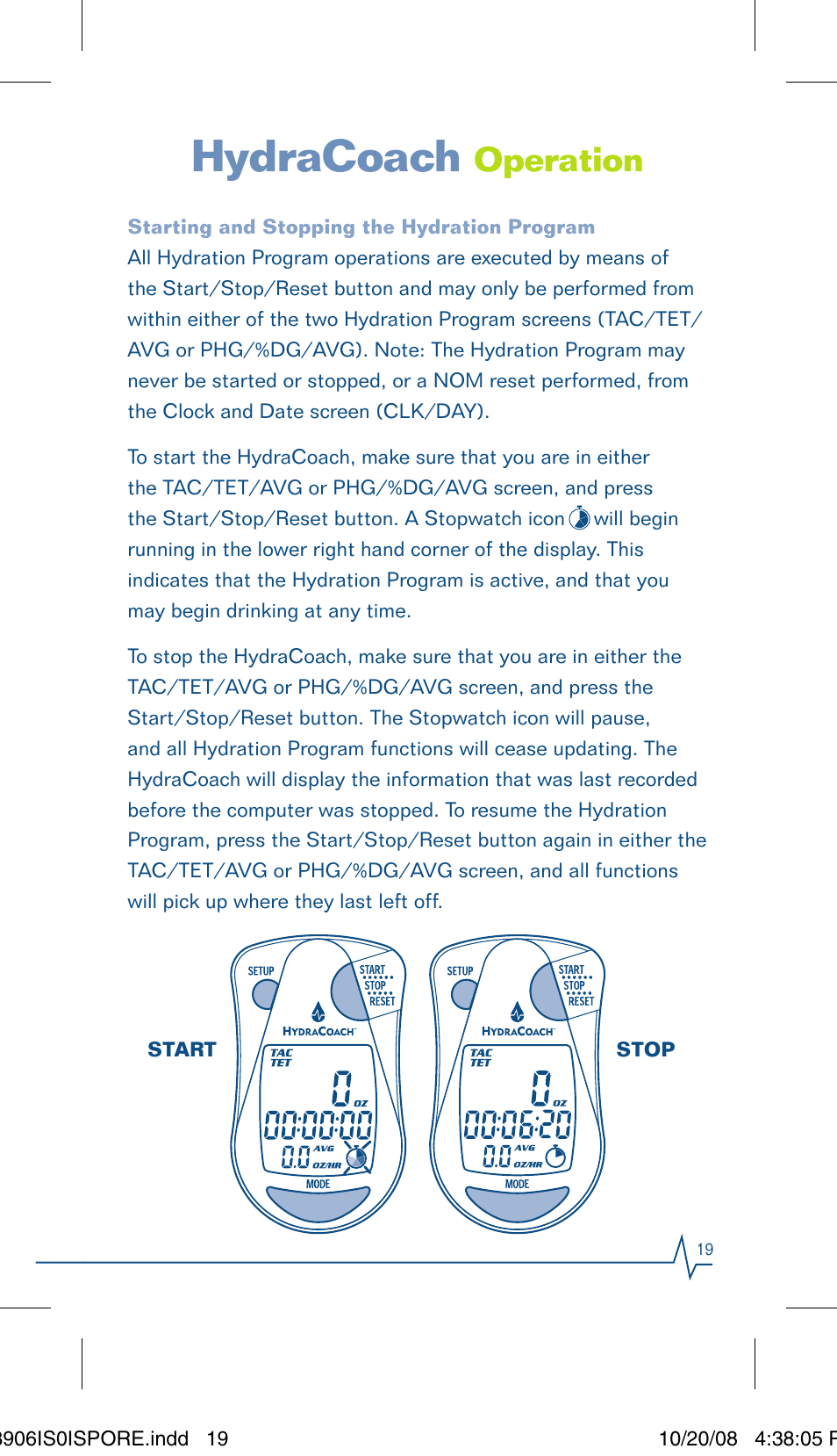 Hydracoach, Operation | Sportline Hydracoach User Manual | Page 19 / 28