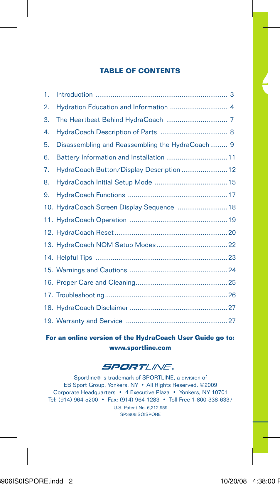 Sportline Hydracoach User Manual | Page 2 / 28