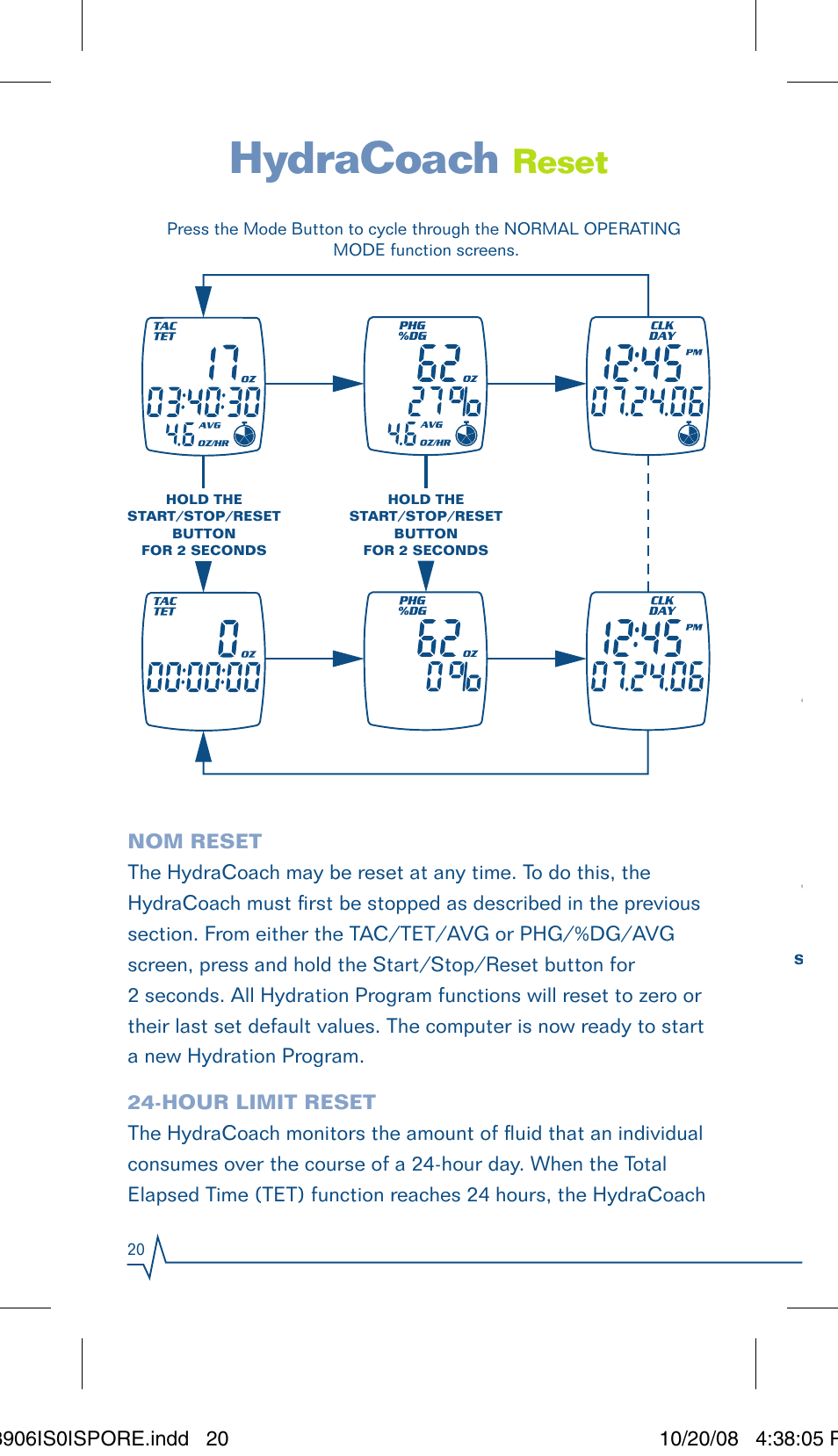 Hydracoach, Reset | Sportline Hydracoach User Manual | Page 20 / 28