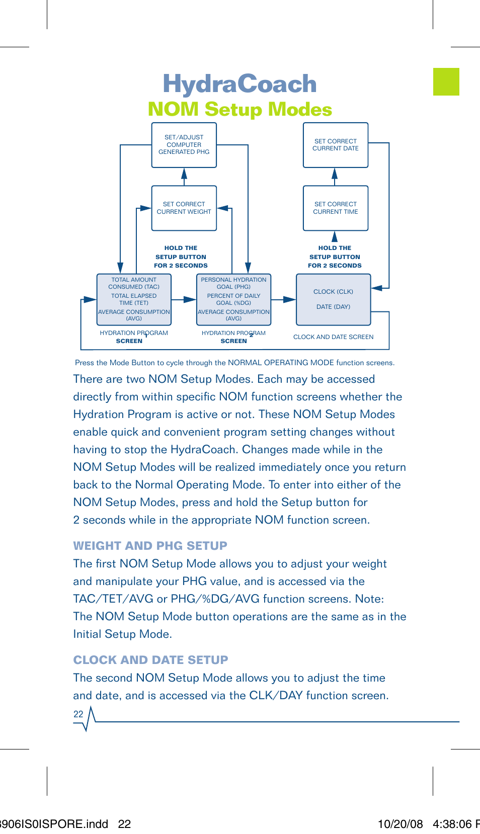 Hydracoach, Nom setup modes | Sportline Hydracoach User Manual | Page 22 / 28