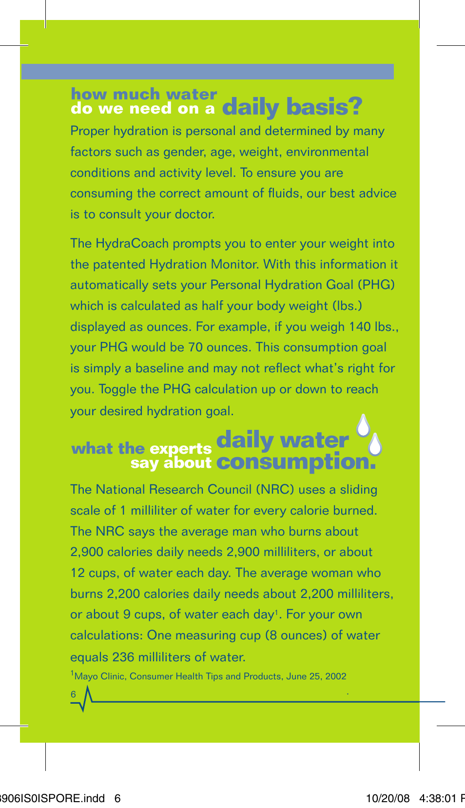 Daily basis, Daily water, Daily water consumption. consumption | How much water, How much water do we need on a, What the, What the experts say about | Sportline Hydracoach User Manual | Page 6 / 28