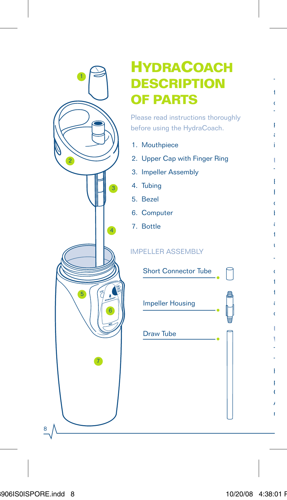 Ydra, Oach description of parts | Sportline Hydracoach User Manual | Page 8 / 28