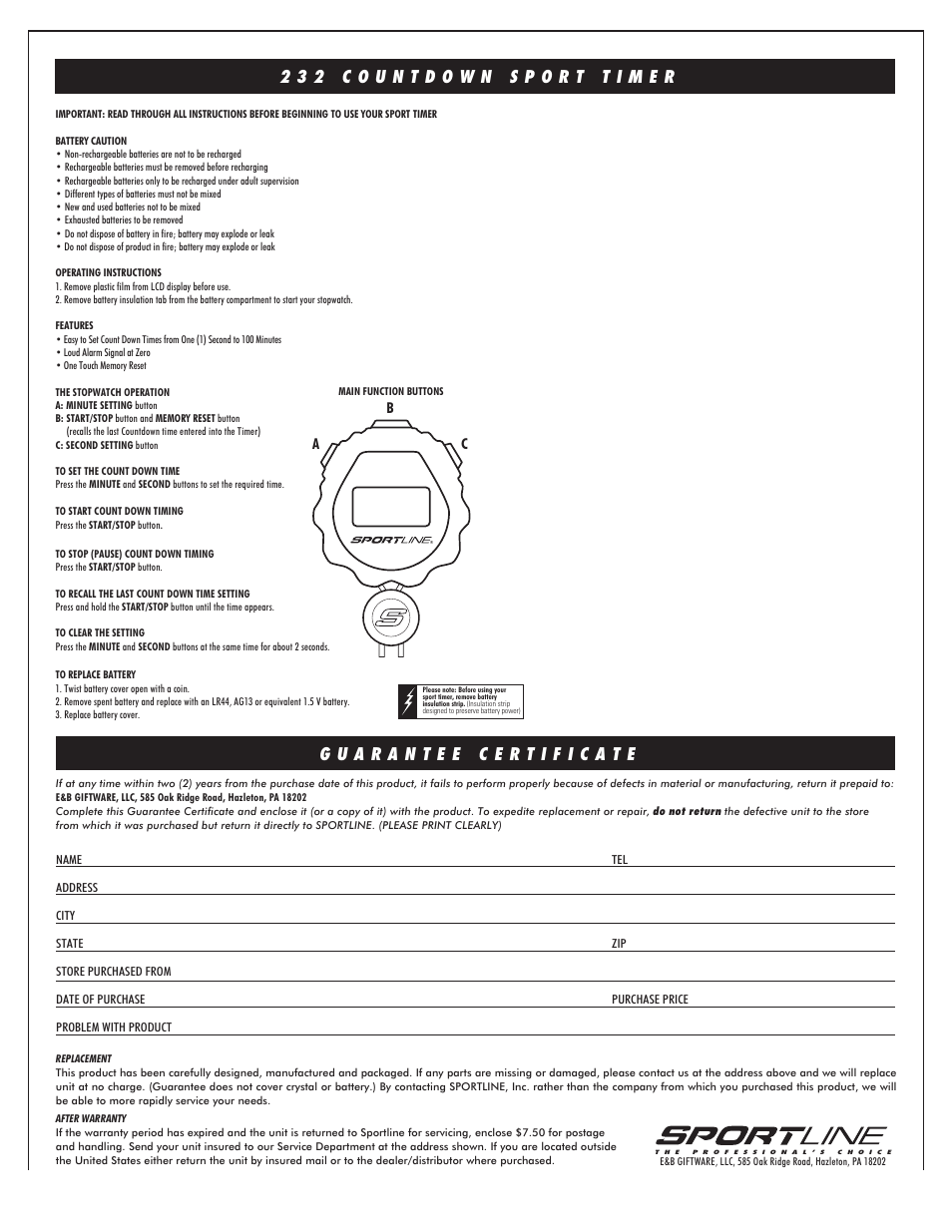 Sportline 232 Countdown User Manual | 1 page