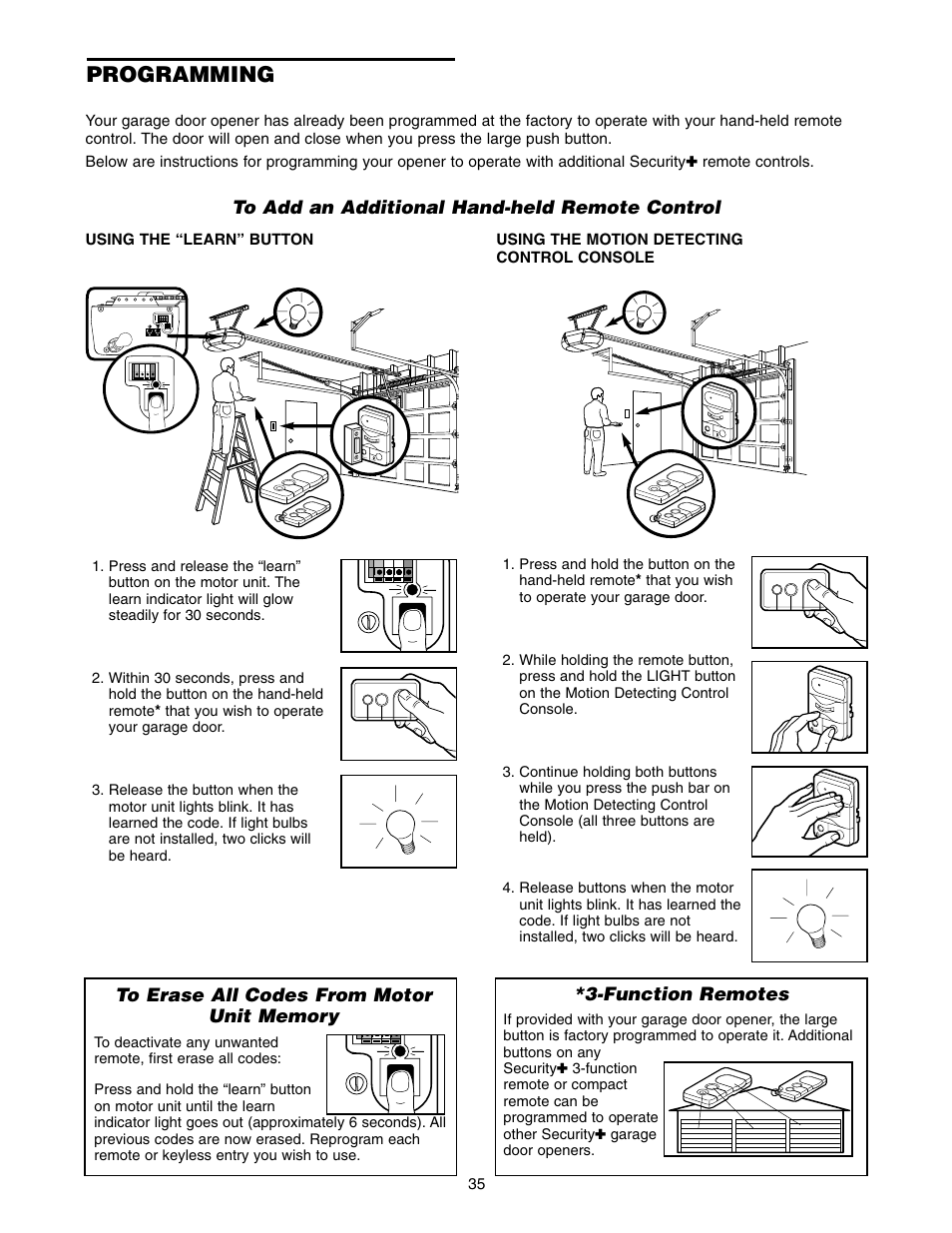 Programming, Function remotes | Craftsman 139.5399 User Manual | Page 35 / 76