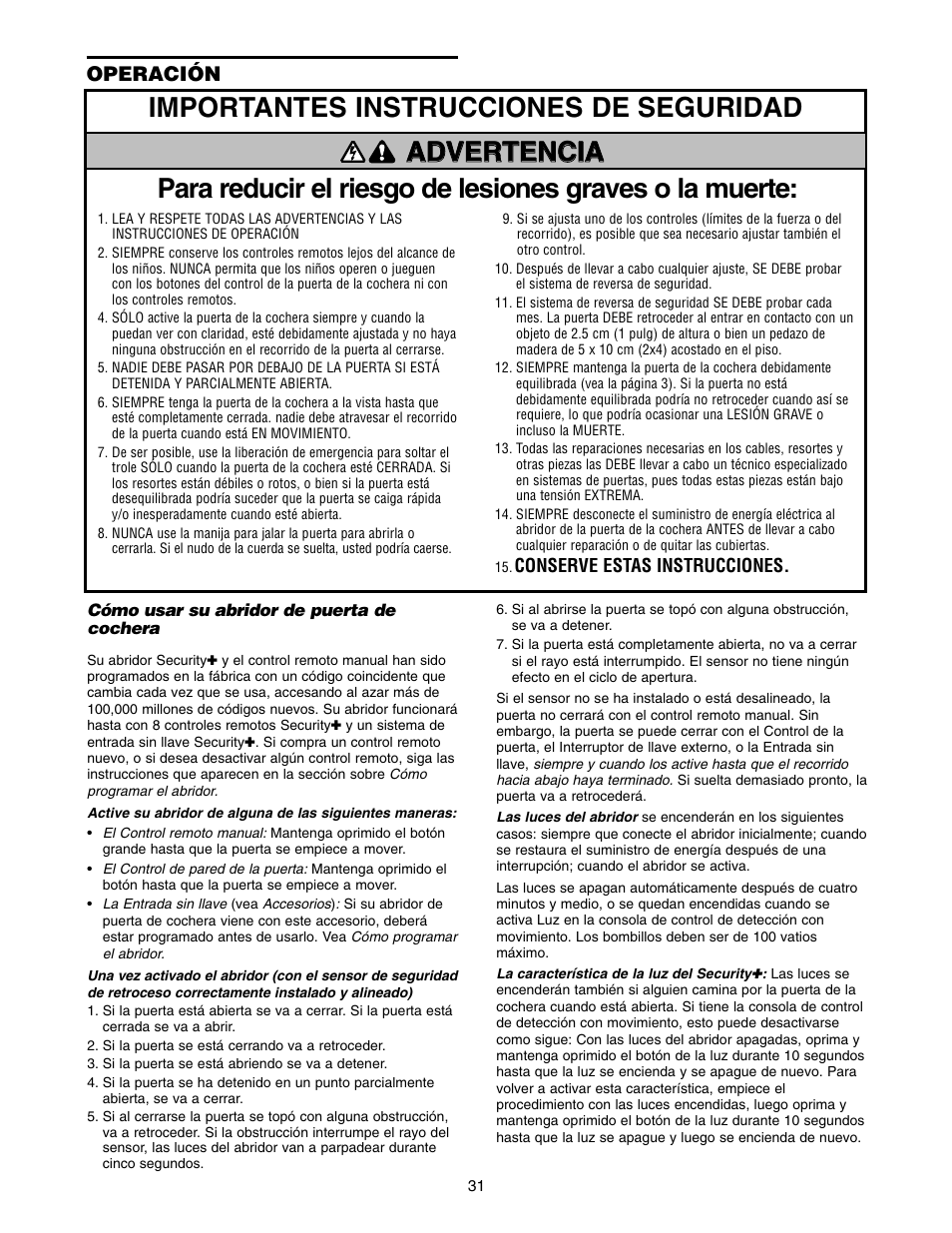 Operación | Craftsman 139.5399 User Manual | Page 69 / 76