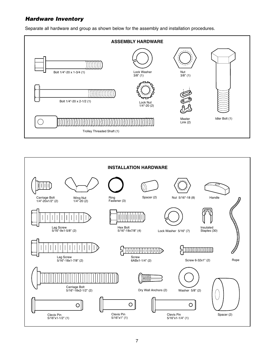 Hardware inventory | Craftsman 139.5399 User Manual | Page 7 / 76