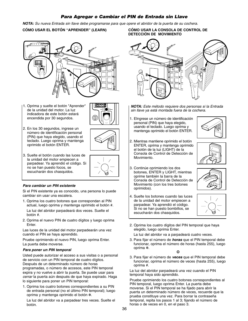 Para agregar o cambiar el pin de entrada sin llave | Craftsman 139.5399 User Manual | Page 74 / 76