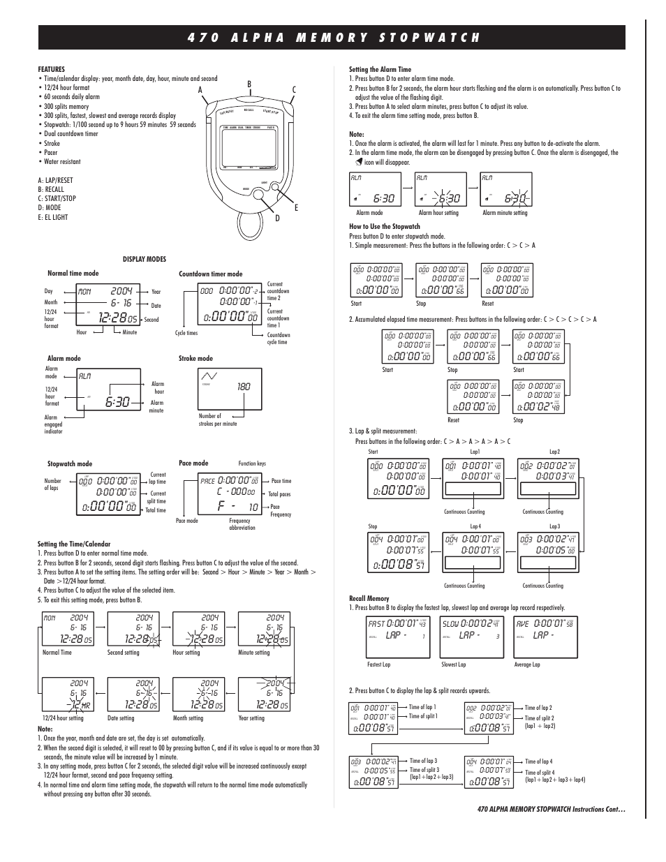 Sportline 470 Memory Timer User Manual | 3 pages