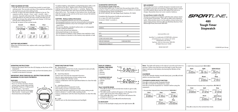 Sportline 480 Tough Timer User Manual | 1 page