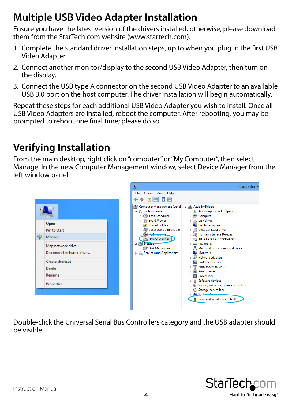 Multiple usb video adapter installation, Verifying installation | StarTech.com USB32VGAES User Manual | Page 7 / 13