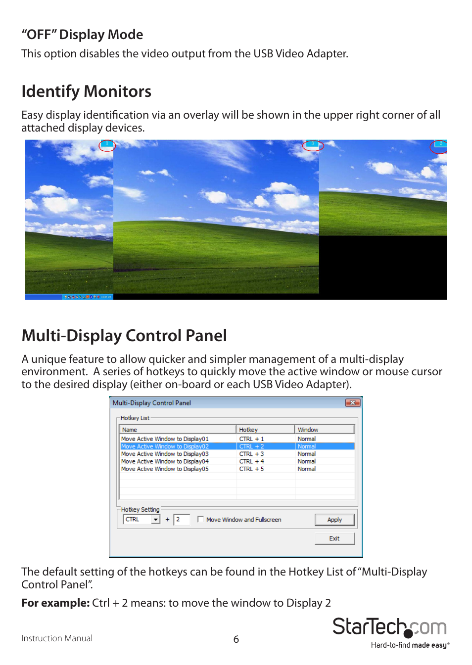 Identify monitors, Multi-display control panel | StarTech.com USB2VGAE3 User Manual | Page 9 / 14